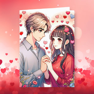 Süßes Anime-Paar personalisierter Valentinstag Feiertagskarte