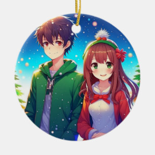 Süßes Anime-Paar Weihnachten Keramik Ornament