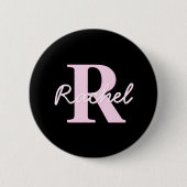 Süßes anpassbares Monogramm | Hellrosa & Schwarz Button (Vorderseite)