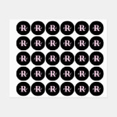 Süßes anpassbares Monogramm | Hellrosa & Schwarz Etiketten (Blatt)