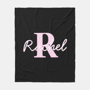 Süßes anpassbares Monogramm Hellrosa & Schwarz Fleecedecke