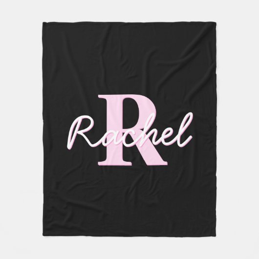 Süßes anpassbares Monogramm | Hellrosa & Schwarz Fleecedecke (Vorderseite)