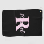 Süßes anpassbares Monogramm | Hellrosa & Schwarz Golfhandtuch (Horizontal)