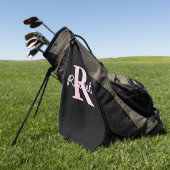 Süßes anpassbares Monogramm | Hellrosa & Schwarz Golfhandtuch (Gras)