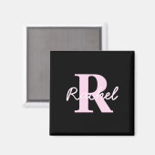 Süßes anpassbares Monogramm | Hellrosa & Schwarz Magnet (Vorderseite/Rückseite)
