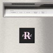 Süßes anpassbares Monogramm | Hellrosa & Schwarz Magnet (In Situ (Geschirrspüler))