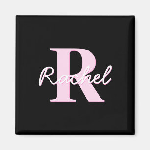 Süßes anpassbares Monogramm Hellrosa & Schwarz Magnet