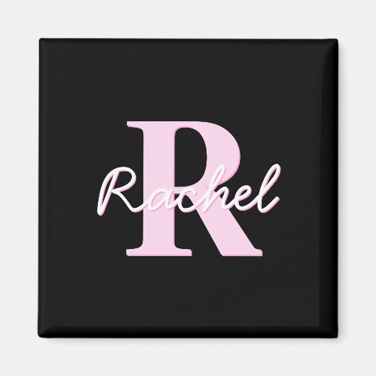 Süßes anpassbares Monogramm | Hellrosa & Schwarz Magnet (Vorne)