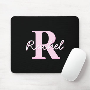 Süßes anpassbares Monogramm Hellrosa & Schwarz Mousepad
