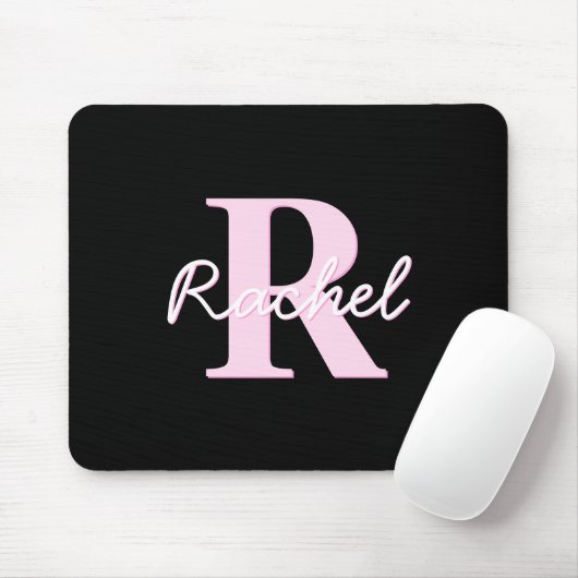 Süßes anpassbares Monogramm | Hellrosa & Schwarz Mousepad (Mit Mouse)