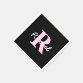 Süßes anpassbares Monogramm | Hellrosa & Schwarz Serviette (Ecke)