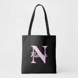 Süßes anpassbares Monogramm | Hellrosa & Schwarz Tasche