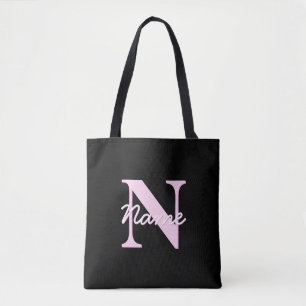 Süßes anpassbares Monogramm Hellrosa & Schwarz Tasche