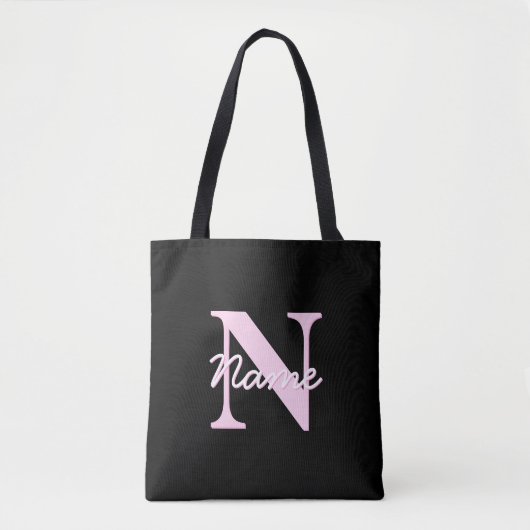 Süßes anpassbares Monogramm | Hellrosa & Schwarz Tasche (Vorderseite)