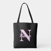Süßes anpassbares Monogramm | Hellrosa & Schwarz Tasche (Rückseite)