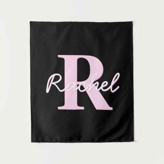Süßes anpassbares Monogramm | Hellrosa und Schwarz Wandteppich (Vorderseite)