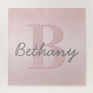 Süßes anpassbares rosa Monogramm & Ihr Name Skript Puzzle