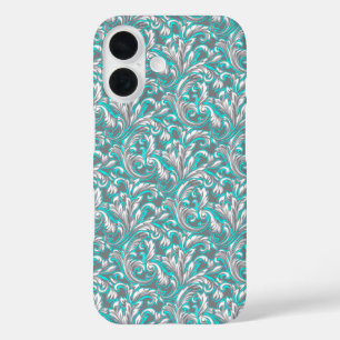 Süßes aquagraues nahtloses Blumenmuster iPhone 16 Hülle