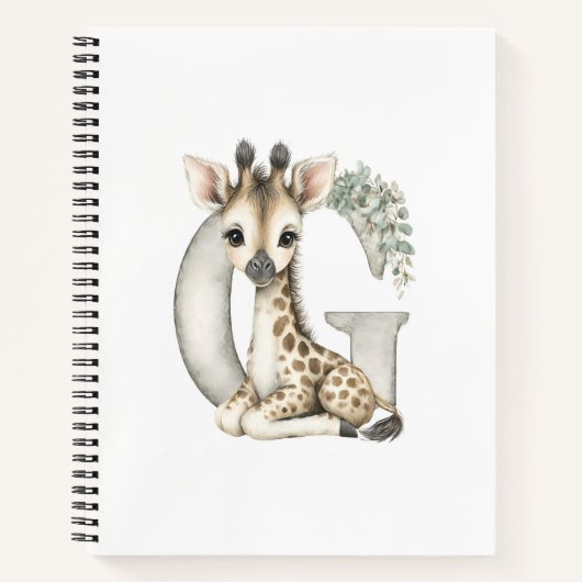 Süßes Aquarell-Baby-Tier-Alphabet Giraffe Notizblock (Vorderseite)
