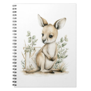 Süßes Aquarell-Baby-Tier-Alphabet Känguru Notizblock