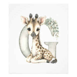 Süßes Aquarell-Baby-Tiere-Alphabet Giraffe Fotodruck