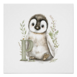 Süßes Aquarell-Baby-Tiere-Alphabet Pinguin Poster