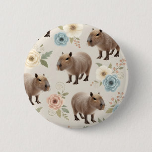 Süßes Aquarell-Capybara-Nahtloses Muster Button