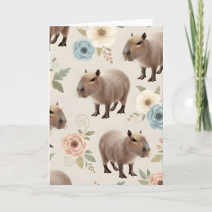 Süßes Aquarell-Capybara-Nahtloses Muster Karte