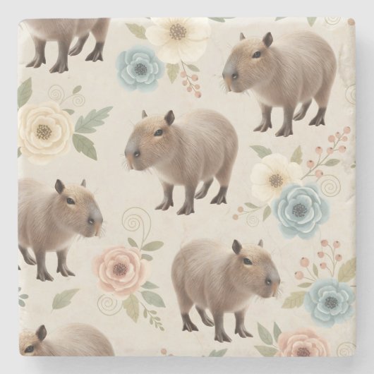 Süßes Aquarell-Capybara-Nahtloses Muster Steinuntersetzer (Vorderseite)