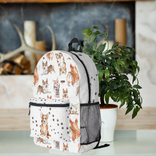 Süßes Aquarell-Corgi-Hund-Muster-Monogramm Bedruckter Rucksack