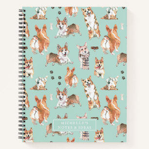 Süßes Aquarell-Corgi-Hund-Muster-Monogramm Notizblock