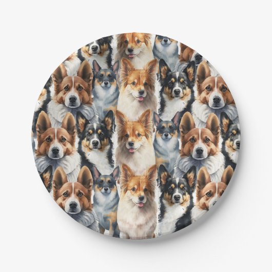 Süßes Aquarell-Corgi-Hund-Muster Pappteller (Vorderseite)