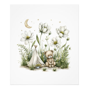 Süßes Aquarell-Hasenkaninchen mit Mond und Sternen Fotodruck