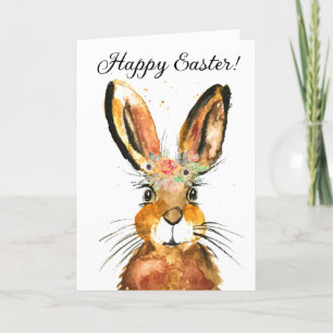 Süßes Aquarell Kaninchen Hase Ostern Floral Dankeskarte