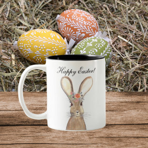 Süßes Aquarell-Kaninchen Hase Ostern Floral Zweifarbige Tasse