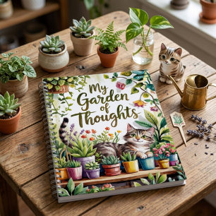 Süßes Aquarell-Katzen-Pflanzenliebhaber-Journal Notizblock