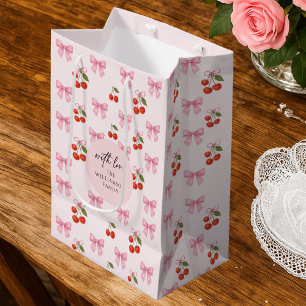 Süßes Aquarell-Kirschschleifen-Coquette-Muster Mittlere Geschenktüte