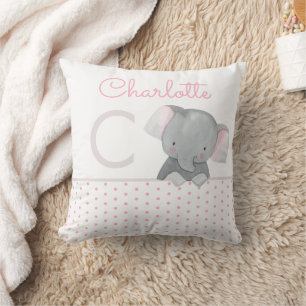Süßes Aquarell-Monogramm-Elefanten-Baby-Mädchen Kissen