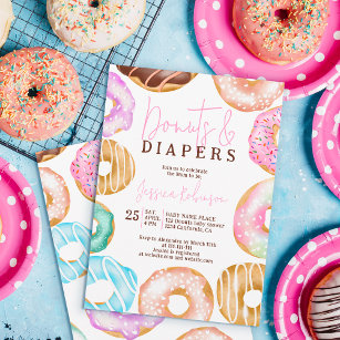 Süßes Aquarell niedliche Donuts Windeln Babydusche Einladung