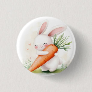 Süßes Aquarell-Osterhäschen Karotte Button