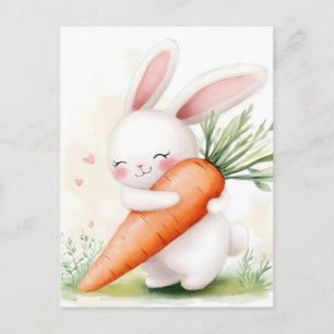 Süßes Aquarell-Osterhäschen Karotte Feiertagspostkarte