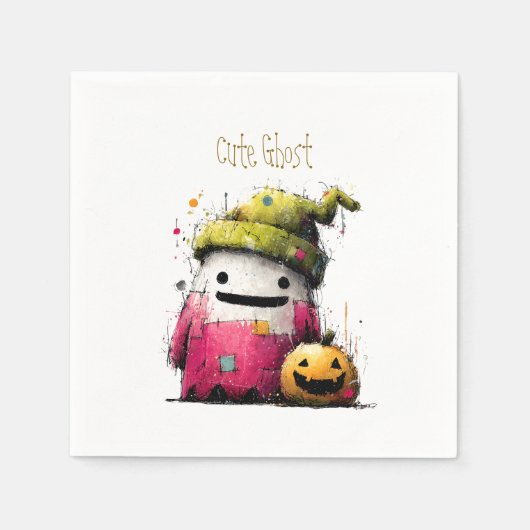 Süßes Aquarell-Patchwork-Geister-Halloween Serviette (Vorderseite)