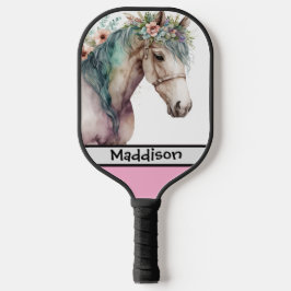 Süßes Aquarell-Pferd mit anpassbarem Namen Pickleball Schläger