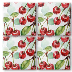Süßes Aquarell-Retro-Kirschenmuster Fliese