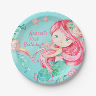 Süßes Aquarell unter Seemeerjungfrau-Girly Pappteller