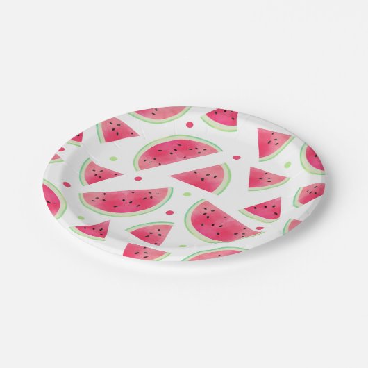 Süßes Aquarell-Wassermelone-Muster Pappteller (Schrägansicht)
