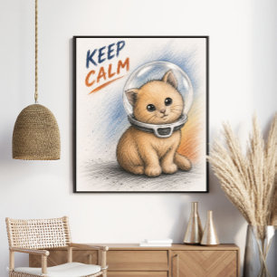 Süßes Astronauten-Kätzchen Keep Calm Weltraumkat Poster
