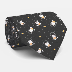 Süßes Astronauten-Katzenmuster mit schwarzem Hinte Krawatte
