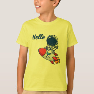 Süßes Astronauten-Reitt-Raketen-"Hallo"-Kinder-T-S T-Shirt
