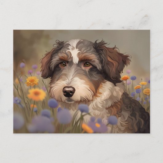 Süßes Aussiedoodle Portrait Postkarte (Vorderseite)